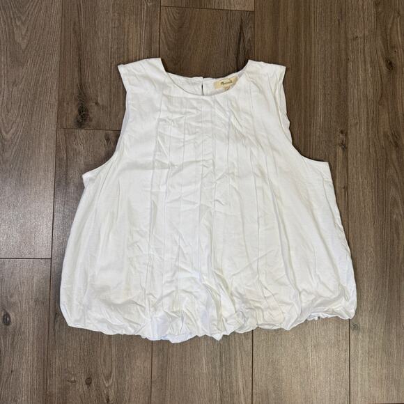 Madewell Sleeveless Crewneck Bubble Top SZ M White Pullover Lined Stretch Cotton - Picture 4 of 8